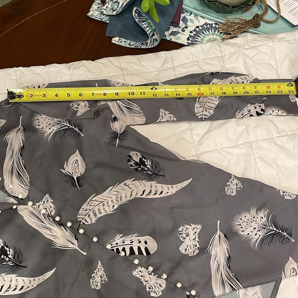 Floryday Button Blouse - Gray Feathered Pattern -… - image 4